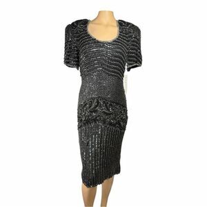 Vintage Rambob Black Sequin Party Dress Y2K Cocktail Prom Dress Size M